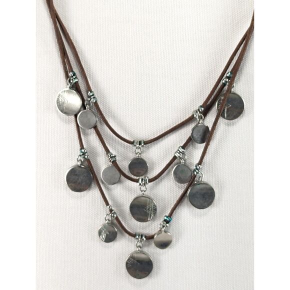 Chico's Multi Strand Disc's on Leather Necklace - Picture 5 of 11